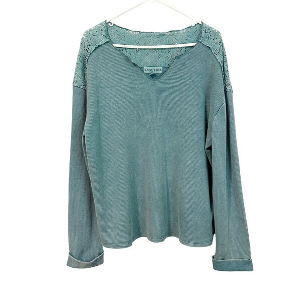 Knox Rose Tops - Knox Rose Women Thermal Top Size Medium Blue Waffle Knit Lace Detail